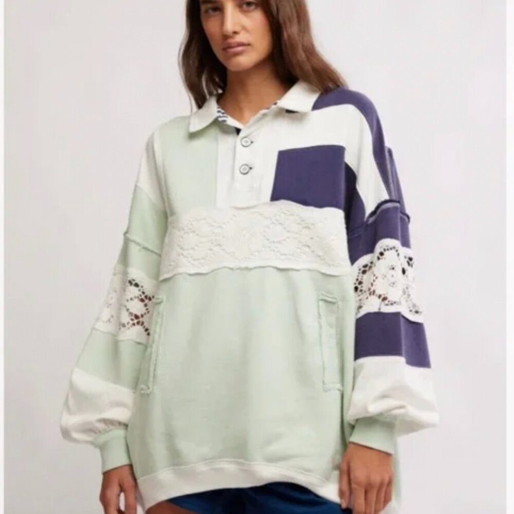 Free People We The Free American Dream Polo, Green & White | NWT, Size SMALL
